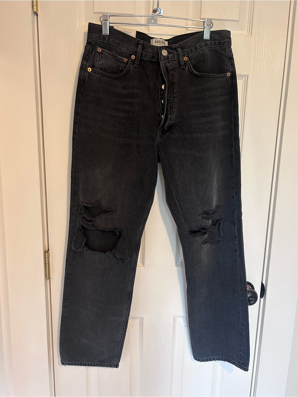 Agolde Black Distressed Relaxed Jeans
